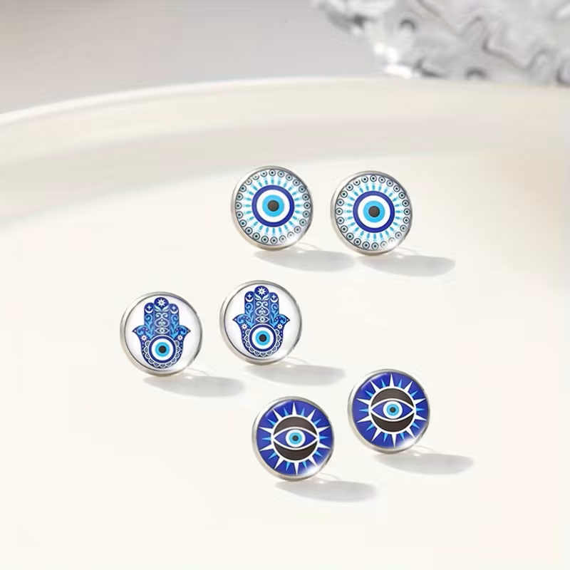 3 pares de Aretes con diseño de Ojo Turco Azul - Foto 2